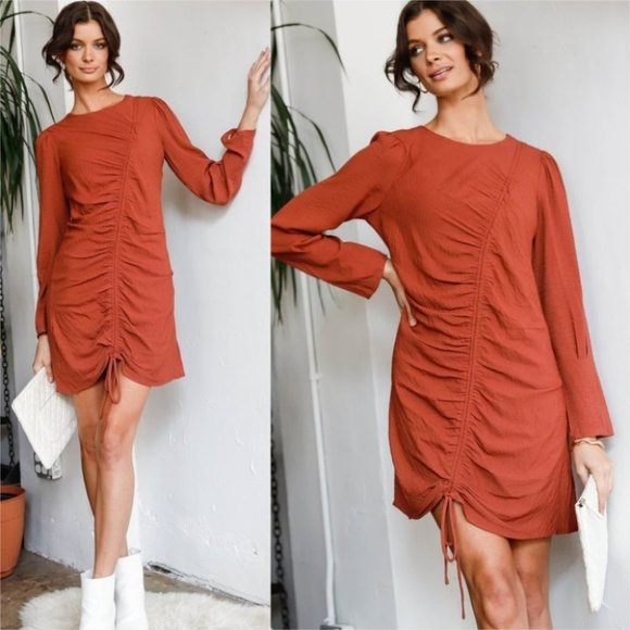 BOHO Textured Asymmetric Front Lace Tie Drape Terracotta - Picture 1 of 6